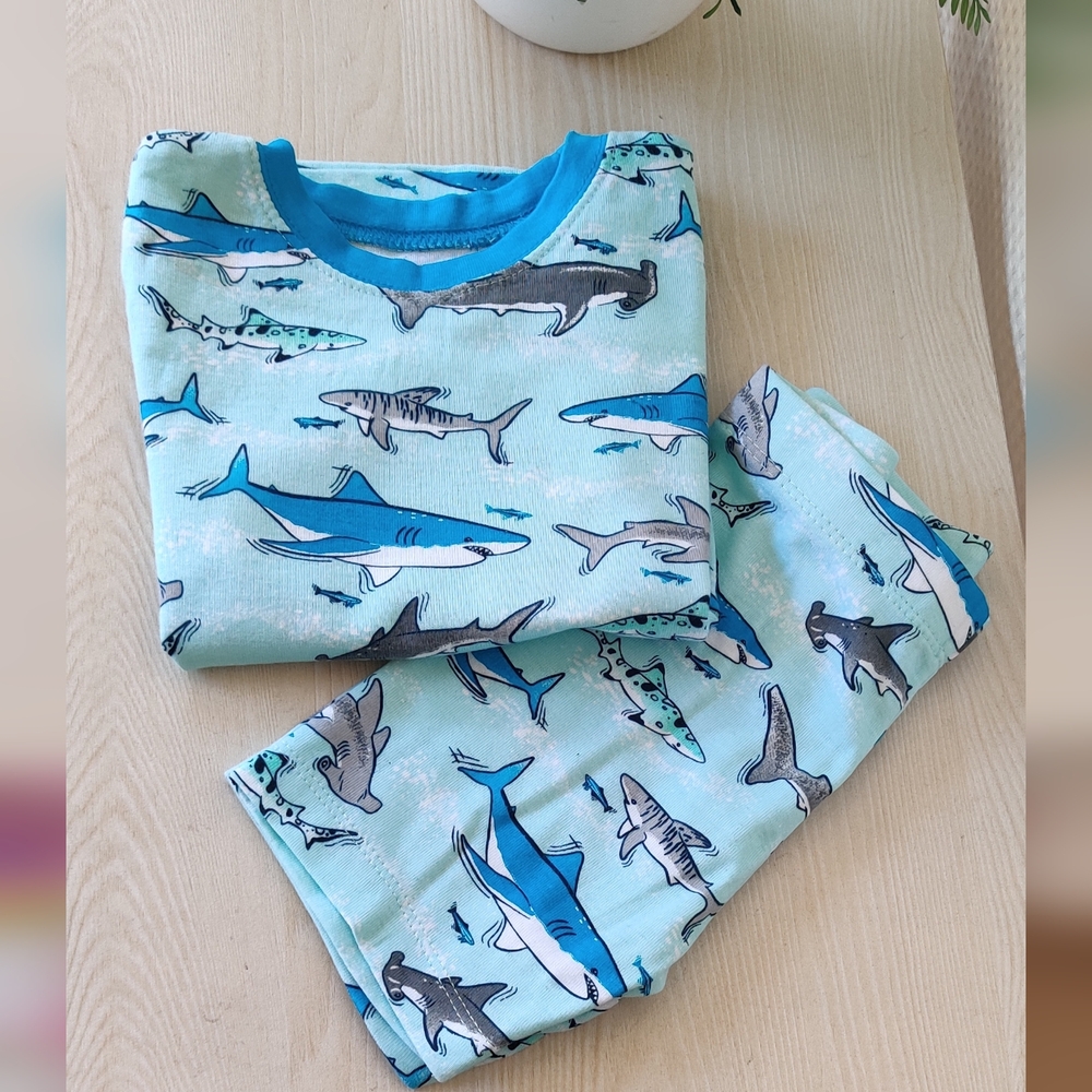 Members Mark Blue Shark Print Organic Cotton Pajamas Set Size 4T